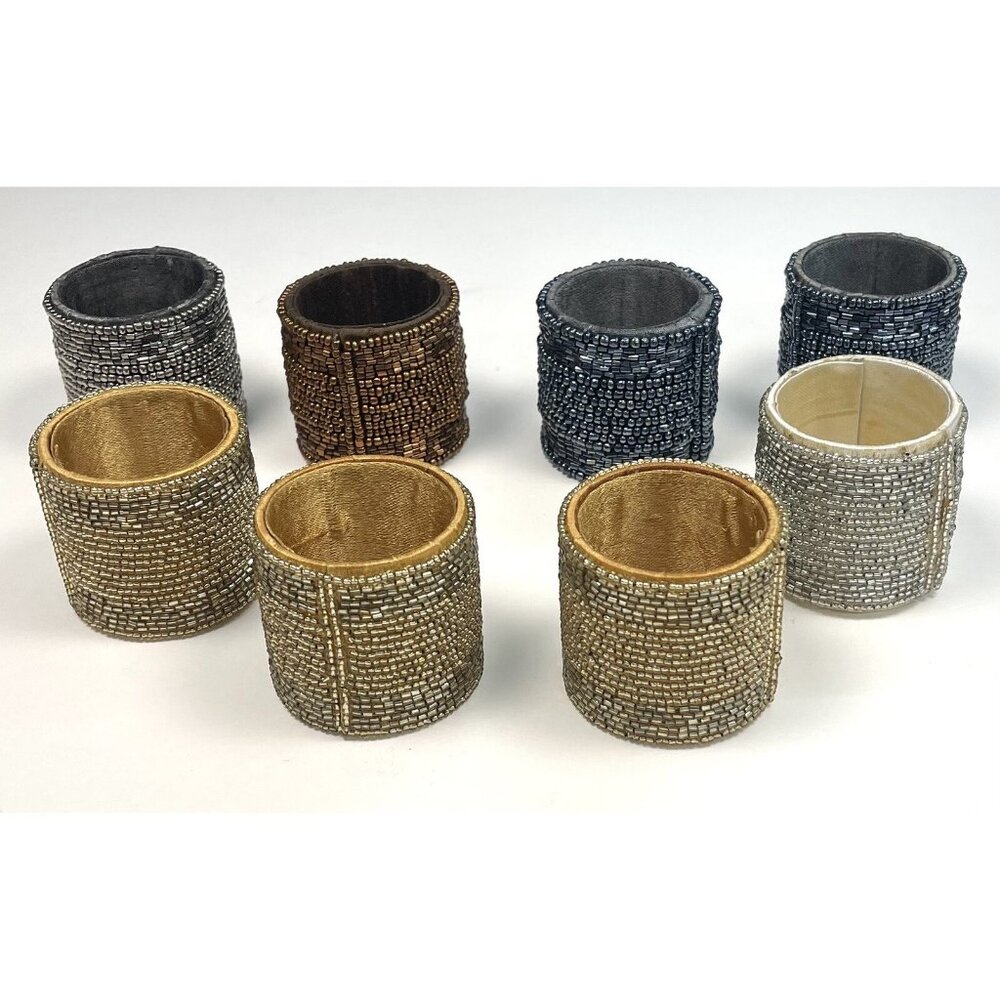 Lot 8 C&F HOME Mix & Match Metallic Beaded Sead Bead Irridescent NAPKIN RINGS